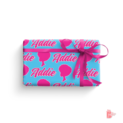 Custom Afro Barbie Gift Wrap | Any Name in Cursive Font | Black Barbie Doll Silhouette on Pink, Blue For Girls, Women, Teenagers, 24in Wi - image5